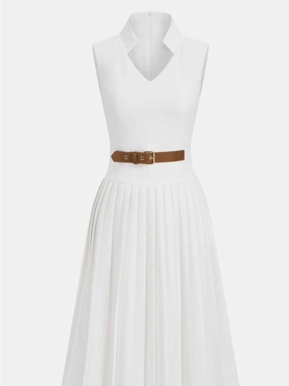 Commense White Sleeveless Maxi Dress with Brown Belt